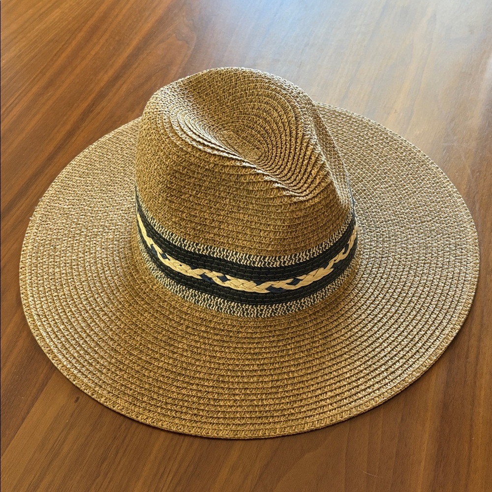 Tan and navy Straw Hat